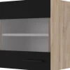 Flex-Well Exclusiv Küchen-Glas-Oberschrank Capri 50 cm Schwarz Matt-Endgrain Oak