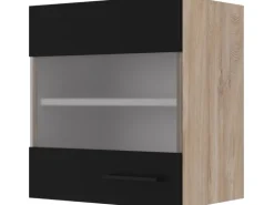 Flex-Well Exclusiv Küchen-Glas-Oberschrank Capri 50 cm Schwarz Matt-Endgrain Oak