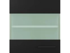 Flex-Well Exclusiv Küchen-Glas-Oberschrank Capri 50 cm Schwarz Matt-Endgrain Oak