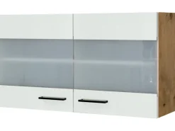Flex-Well Exclusiv Küchen-Glas-Oberschrank Vintea 100cm Magnolie - Lancelot Oak