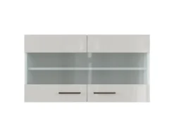 Flex-Well Exclusiv Küchen-Oberschrank Lund 100x55cm-Lichtgrau glänzend-Milchglas