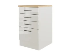 Flex-Well Exclusiv Küchen-Schubkastenschrank Lund 50cm Lichtgrau glänzend