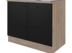Flex-Well Exclusiv Küchen-Spülenunterschrank Capri 100cm Schwarz Matt-Endgrain