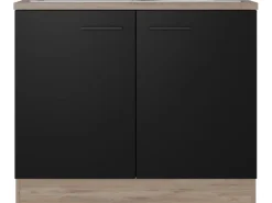 Flex-Well Exclusiv Küchen-Spülenunterschrank Capri 100cm Schwarz Matt-Endgrain