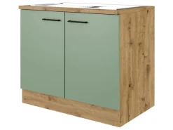 Flex-Well Exclusiv Küchen-Spülenschrank DSPU Cara 100cm Schilfgrün-Artisan Eiche