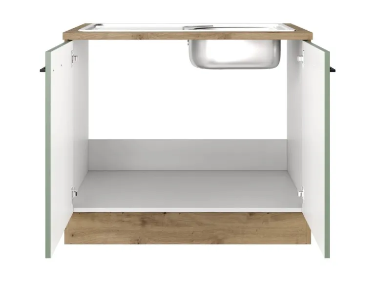 Flex-Well Exclusiv Küchen-Spülenschrank DSPU Cara 100cm Schilfgrün-Artisan Eiche