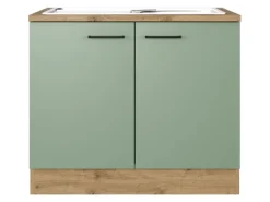 Flex-Well Exclusiv Küchen-Spülenschrank DSPU Cara 100cm Schilfgrün-Artisan Eiche