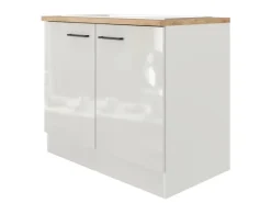 Flex-Well Exclusiv Küchen-Spülenschrank  Lund 100cm Lichtgrau glänzend-Rauchgrau