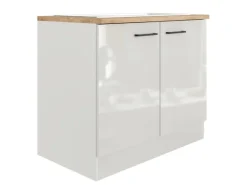 Flex-Well Exclusiv Küchen-Spülenschrank  Lund 100cm Lichtgrau glänzend-Rauchgrau