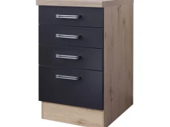 Flex-Well Exclusiv Küchen-Unterschrank Lara 50cm 4 Auszüge Anthra-San Remo Eiche
