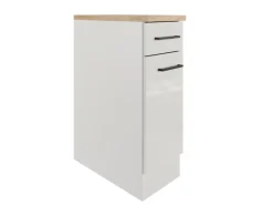 Flex-Well Exclusiv Küchen-Unterschrank Lund 30 cm Lichtgrau glänzend-Rauchgrau