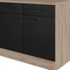 Flex-Well Exclusiv Küchen-Unterschrank Capri 100 cm Schwarz Matt-Endgrain Oak