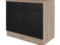 Flex-Well Exclusiv Küchen-Unterschrank Capri 100 cm Schwarz Matt-Endgrain Oak