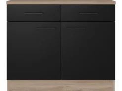 Flex-Well Exclusiv Küchen-Unterschrank Capri 100 cm Schwarz Matt-Endgrain Oak