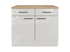 Flex-Well Exclusiv Küchen-Unterschrank Lund 100 cm Lichtgrau glänzend-Rauchgrau