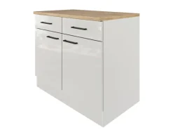 Flex-Well Exclusiv Küchen-Unterschrank Lund 100 cm Lichtgrau glänzend-Rauchgrau