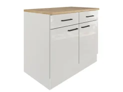 Flex-Well Exclusiv Küchen-Unterschrank Lund 100 cm Lichtgrau glänzend-Rauchgrau