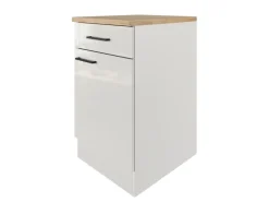 Flex-Well Exclusiv Küchen-Unterschrank Lund 50 cm Lichtgrau glänzend-Rauchgrau