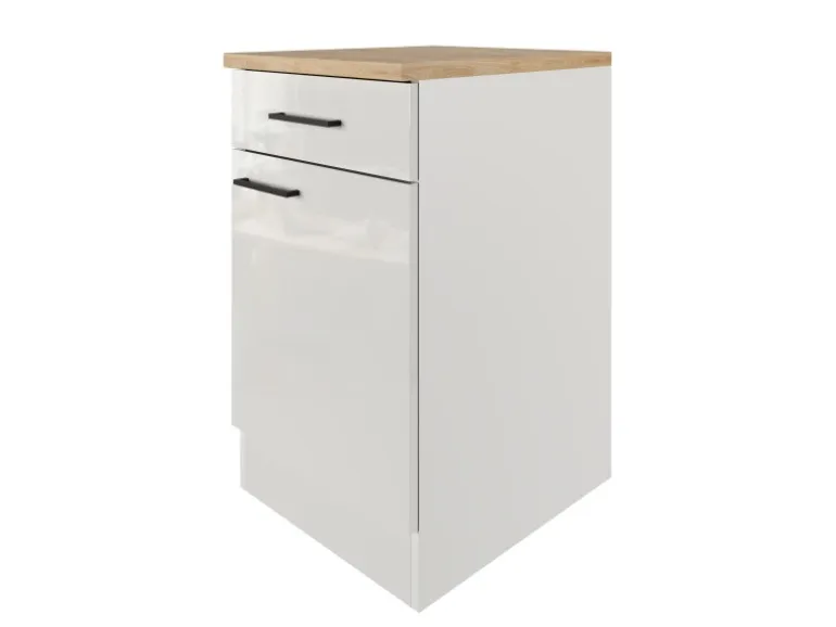 Flex-Well Exclusiv Küchen-Unterschrank Lund 50 cm Lichtgrau glänzend-Rauchgrau