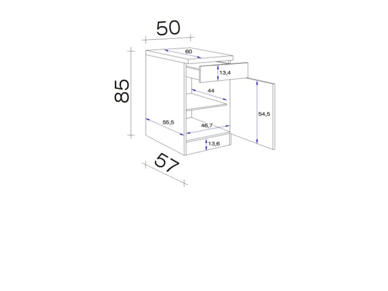 Flex-Well Exclusiv Küchen-Unterschrank Lund 50 cm Lichtgrau glänzend-Rauchgrau