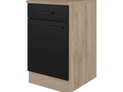 Flex-Well Exclusiv Küchen-Unterschrank Capri 50 cm Schwarz Matt-Endgrain Oak