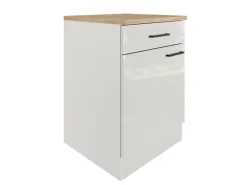 Flex-Well Exclusiv Küchen-Unterschrank Lund 60 cm Lichtgrau glänzend-Rauchgrau