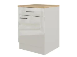Flex-Well Exclusiv Küchen-Unterschrank Lund 60 cm Lichtgrau glänzend-Rauchgrau