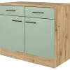 Flex-Well Exclusiv Küchen-Unterschrank Cara 100 cm Schilfgrün matt Artisan Eiche