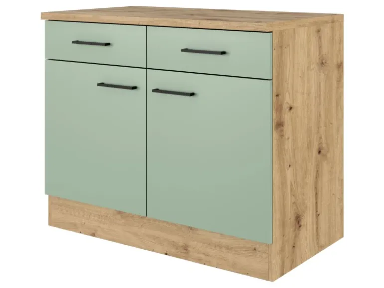 Flex-Well Exclusiv Küchen-Unterschrank Cara 100 cm Schilfgrün matt Artisan Eiche