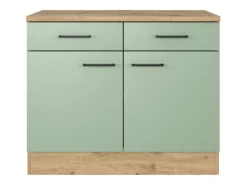 Flex-Well Exclusiv Küchen-Unterschrank Cara 100 cm Schilfgrün matt Artisan Eiche