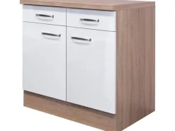 Flex-Well Exclusiv Küchen-Unterschrank Valero 80 cm Hochglanz Weiß-Sonoma Eiche