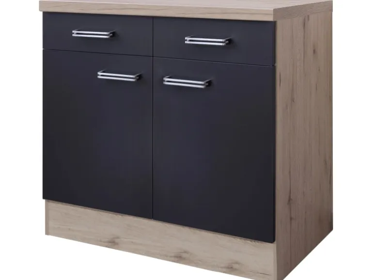 Flex-Well Exclusiv Küchen-Unterschrank Lara 80 cm Anthrazit-San Remo Eiche