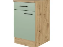 Flex-Well Exclusiv Küchen-Unterschrank Cara 50cm Schilfgrün matt - Artisan Eiche