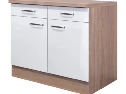 Flex-Well Exclusiv Küchen-Unterschrank Valero 100 cm Hochglanz Weiß-Sonoma Eiche