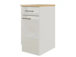 Flex-Well Exclusiv Küchen-Unterschrank Lund 40 cm Lichtgrau glänzend-Rauchgrau