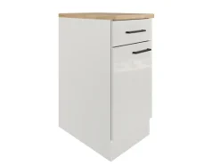 Flex-Well Exclusiv Küchen-Unterschrank Lund 40 cm Lichtgrau glänzend-Rauchgrau