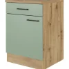 Flex-Well Exclusiv Küchen-Unterschrank Cara 60cm Schilfgrün matt - Artisan Eiche