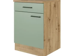 Flex-Well Exclusiv Küchen-Unterschrank Cara 60cm Schilfgrün matt - Artisan Eiche
