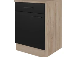 Flex-Well Exclusiv Küchen-Unterschrank Capri 60 cm Schwarz Matt-Endgrain Oak