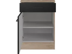 Flex-Well Exclusiv Küchen-Unterschrank Capri 60 cm Schwarz Matt-Endgrain Oak