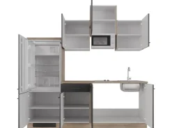 Flex-Well Exclusiv Küchenzeile Capri 210 cm Schwarz Matt-Endgrain Oak