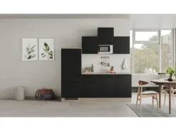 Flex-Well Exclusiv Küchenzeile Capri 210 cm Schwarz Matt-Endgrain Oak