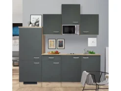 Flex-Well Exclusiv Küchenzeile Morena 210 cm Basaltgrau matt-San Remo Eiche hell