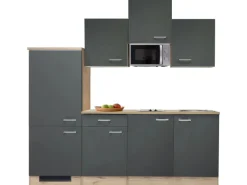 Flex-Well Exclusiv Küchenzeile Morena 210 cm Basaltgrau matt-San Remo Eiche hell