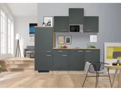 Flex-Well Exclusiv Küchenzeile Morena 210 cm Basaltgrau matt-San Remo Eiche hell