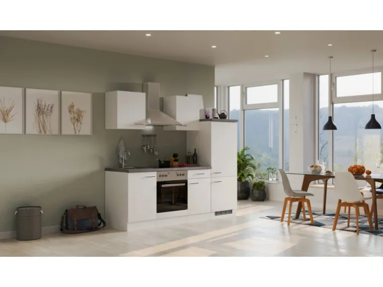 Flex-Well Exclusiv Küchenzeile Joelina 220 cm Weiß matt - Beton Grau