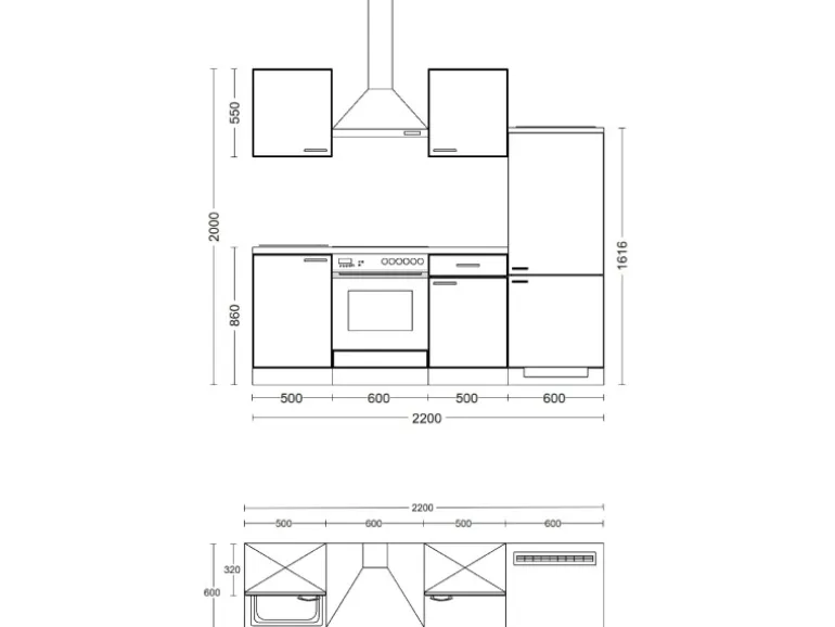 Flex-Well Exclusiv Küchenzeile Joelina 220 cm Weiß matt - Beton Grau
