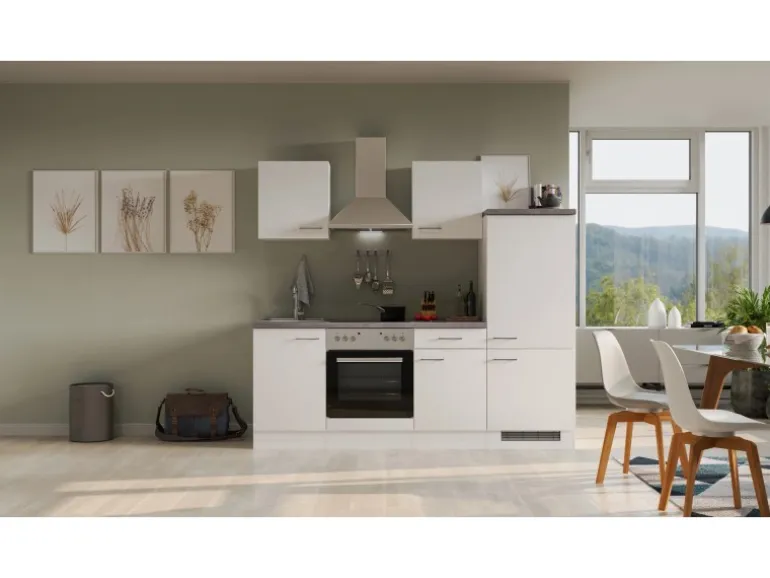 Flex-Well Exclusiv Küchenzeile Joelina 220 cm Weiß matt - Beton Grau