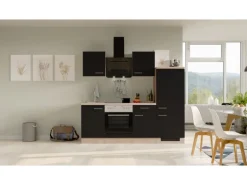 Flex-Well Exclusiv Küchenzeile Lara 220 cm Anthrazit - San Remo Eiche