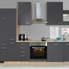 Flex-Well Exclusiv Küchenzeile Morena 310 cm Basaltgrau matt-San Remo Eiche hell
